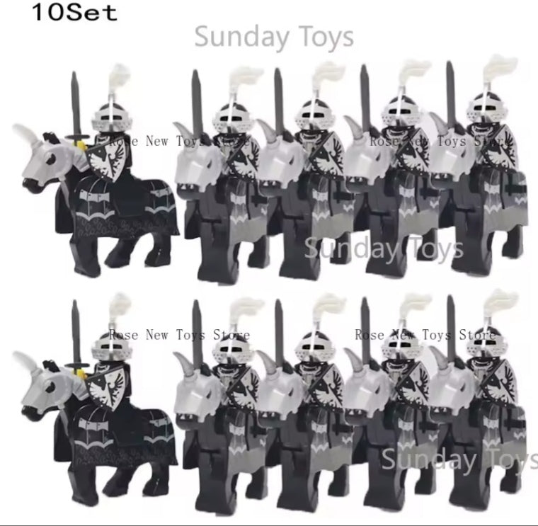 Children's Medieval Black Warrior Soldiers With Horses Building Blocks Set Toys tys bbs