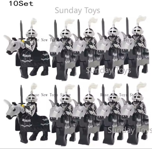 Children's Medieval Black Warrior Soldiers With Horses Building Blocks Set Toys tys bbs