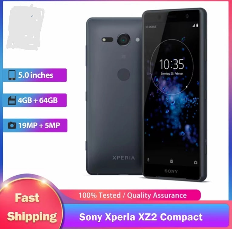 Sony Xperia XZ2 Compact 4G Waterproof Dustproof Scratchproof Smartphone Global Version HD Screen Super/Fast Charging (SO-05K FULL set) (Silver) Smartphone smp
