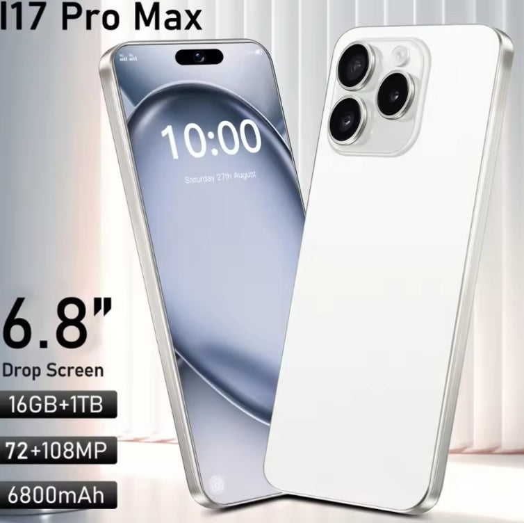I17 Pro Max 5G Android 14 Global Version Smartphone Facial Recognition Function 6.8inch Drop Screen/Waterfall Feature RAM 12GB+512GB ROM (Grey) Smartphone smp