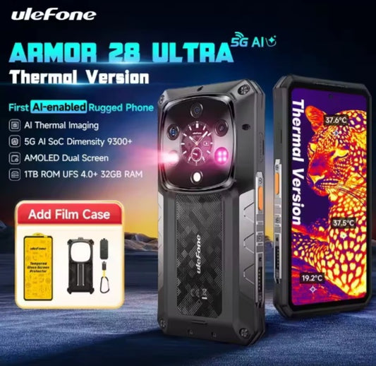 Ulefone Armor 28 Ultra 5G AI Rugged Global Version Smartphone Facial Recognition & Fingerprint Unlock Function Dust Water & Scratch Resistant HD Screen Super/Fast Charging Smartphone + FREE Film Case.smp