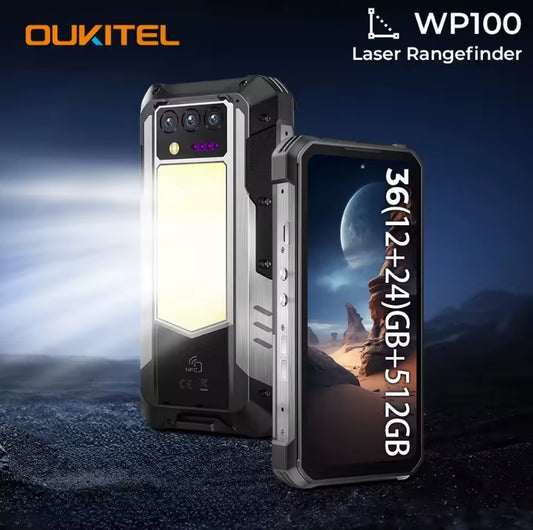 OUKITEL WP100 Rugged Phone Laser Rangefinder Camping Light 6.8inch HD Screen RAM 36GB+512GB ROM Smartphone smp