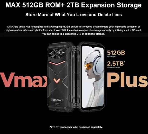 DOOGEE VMax Plus 5G Rugged Global Version Grey Smartphone Facial Recognition & Fingerprint Unlock Function Dust Water & Scratch Resistant HD Screen Super/Fast Charging Smartphone. smp