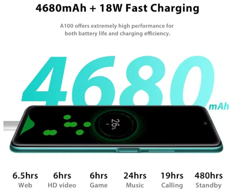 Blackview A100 Hello P70 Android 11 Smartphone 6.67inch Screen RAM 6GB+128GB ROM (Green) Smartphone smp