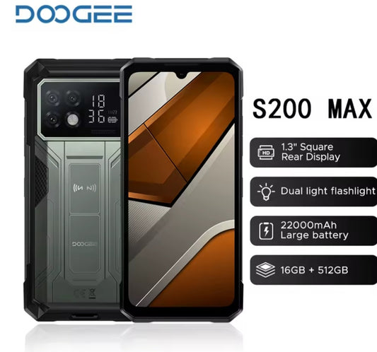 DOOGEE S200 Max Rugged Global Version Gray Smartphone Facial Recognition & Fingerprint Unlock Function Dust Water & Scratch Resistant HD Screen Super/Fast Charging Smartphone. smp