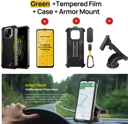Ulefone Armor Rugged Global Version Smartphone Facial Recognition & Fingerprint Unlock Function Dust Water & Scratch Resistant (128GB ROM) Green Smartphone + Free Tampered Film ÷ Free Case ÷ Free Armor Mount smp