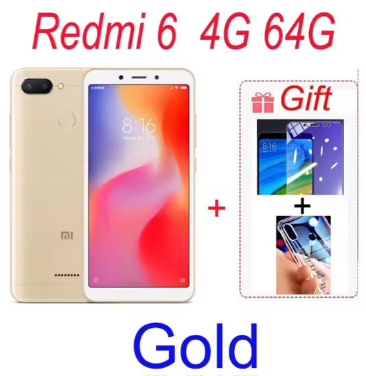 Xiaomi Redmi 6A Global Version Gold Smartphone Facial Recognition & Fingerprint Unlock Function Dust Water & Scratch Resistant HD Screen Super/Fast Charging (RAM 4GB+64GB ROM) Smartphone + FREE Gifts. smp