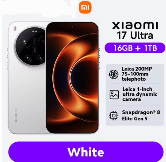 Xiaomi 17 Ultra Global Version White Smartphone Facial Recognition & Fingerprint Unlock Function Dust Water & Scratch Resistant HD Screen Super/Fast Charging (RAM 16GB+1TB) Smartphone. smp