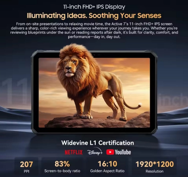 Blackview Active 7 Rugged 11inch Tablet RAM 24GB+128GB ROM Global Version Android 15 NFC (Black) Tablet tbt