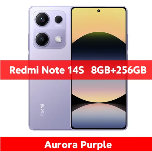 Xiaomi Redmi Note 14S Global Version Purple Smartphone Facial Recognition & Fingerprint Unlock Function Dust Water & Scratch Resistant HD Screen Super/Fast Charging (RAM 8GB+256GB ROM) Smartphone. smp