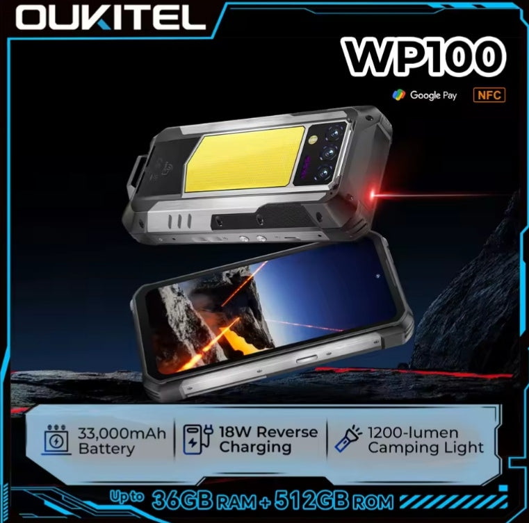 OUKITEL WP100 Rugged Phone Laser Rangefinder Camping Light 6.8inch HD Screen RAM 36GB+512GB ROM Smartphone smp