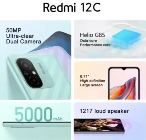 Xiaomi Redmi 12C Global Version Black Smartphone Facial Recognition & Fingerprint Unlock Function Dust Water & Scratch Resistant HD Screen Super/Fast Charging Smartphone (RAM 4GB+128GB ROM) + FREE Gift. smp