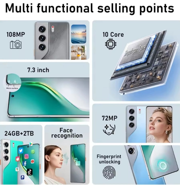 Camon 40 Pro 4G 5G Android 15 Smartphone Facial Recognition Function 7.3inch HD 4K Screen RAM 8GB+256GB ROM (Black) Smartphone smp