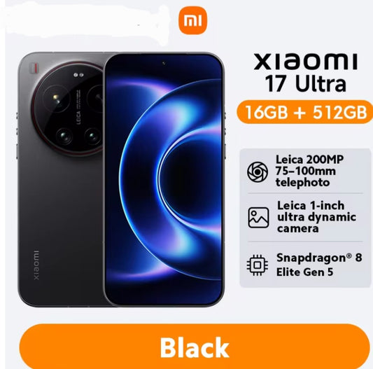 Xiaomi 17 Ultra Global Version Black Smartphone Facial Recognition & Fingerprint Unlock Function Dust Water & Scratch Resistant HD Screen Super/Fast Charging (RAM 16GB+512GB) Smartphone. smp