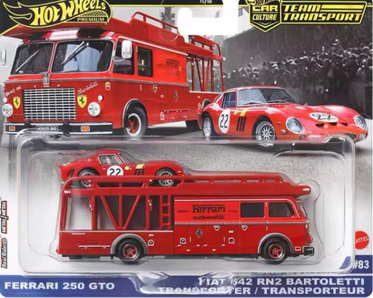 Hot Wheels Premium Ferrari 250 GTO & Fiat Transporter Toy Cars tys crs
