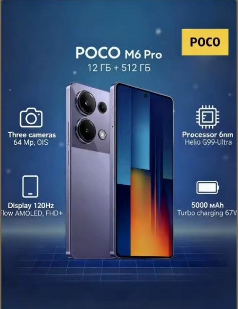 Xiaomi Poco M6 Pro EUR Version Black Smartphone Facial Recognition & Fingerprint Unlock Function Dust Water & Scratch Resistant HD Screen Super/Fast Charging Smartphone. smp