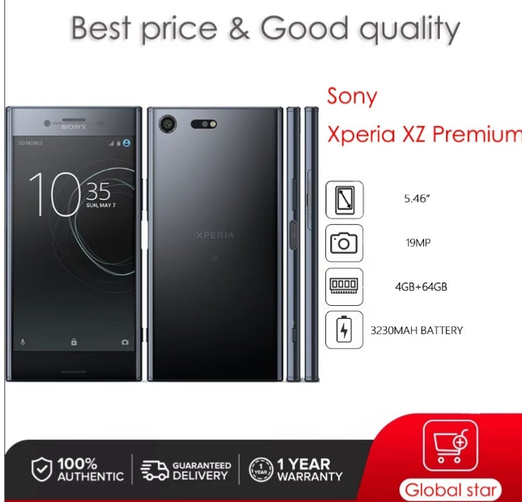 Sony Xperia XZ Premium Waterproof Dustproof Scratchproof Smartphone Global Version Fingerprint Unlock Function HD Screen Super/Fast Charging (SO-04K simple set) (Red) Smartphone smp