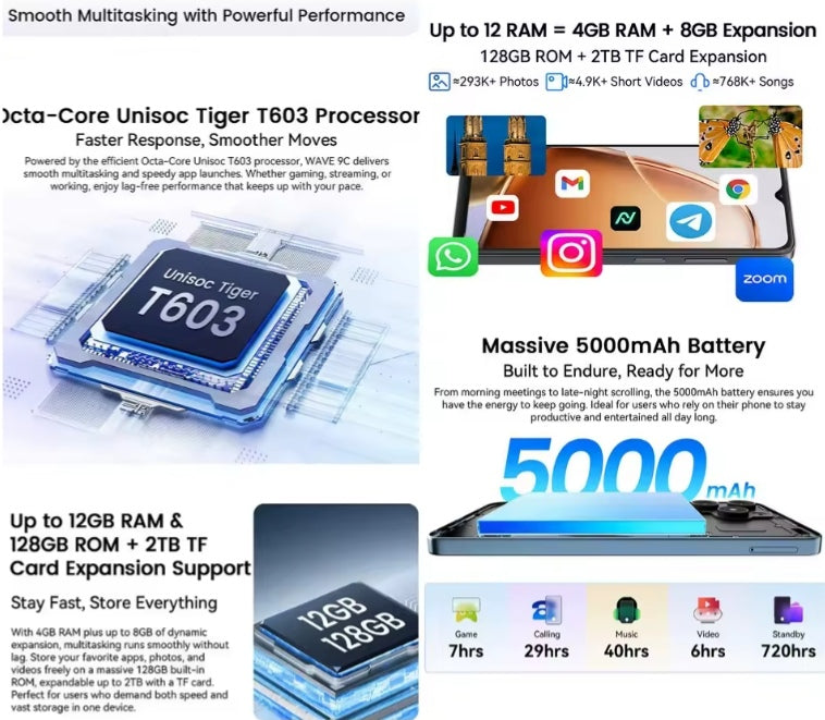 Blackview Wave 9C 4G Android 15 Smartphone 6.56inch HD=IPS Screen ROM 128GB (Black) Smartphone + FREE BT Earphones + FREE US Plug Adapter. smp