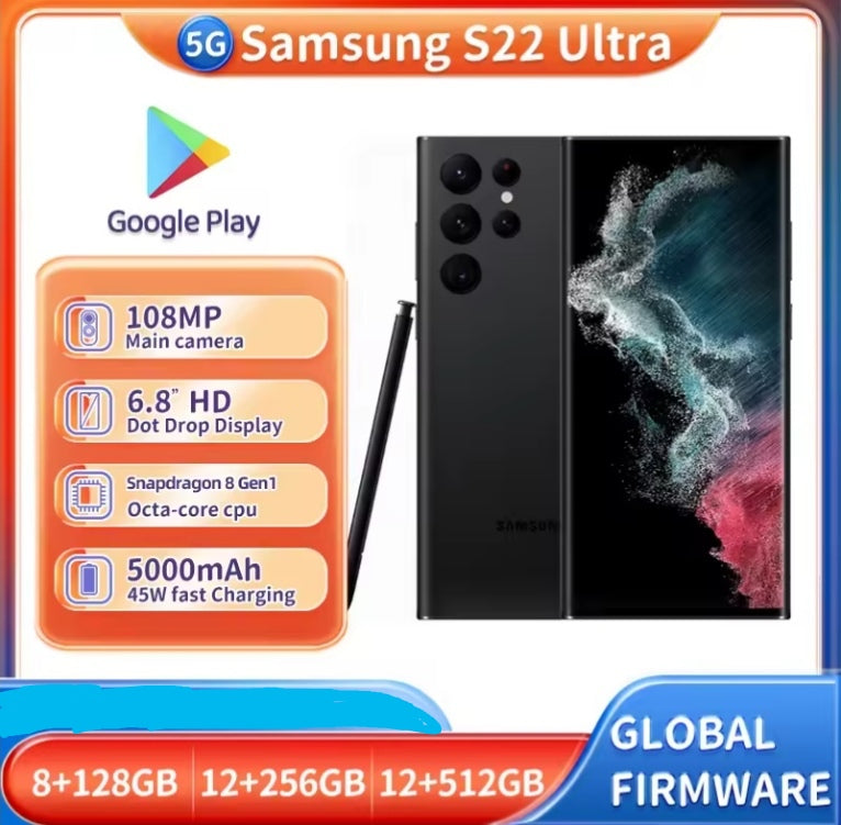 Samsung S22 Ultra 5G Snapdragon 8 (White) Smartphone 6.8inch HD Screen RAM 12GB+512GB ROM Smartphone smp