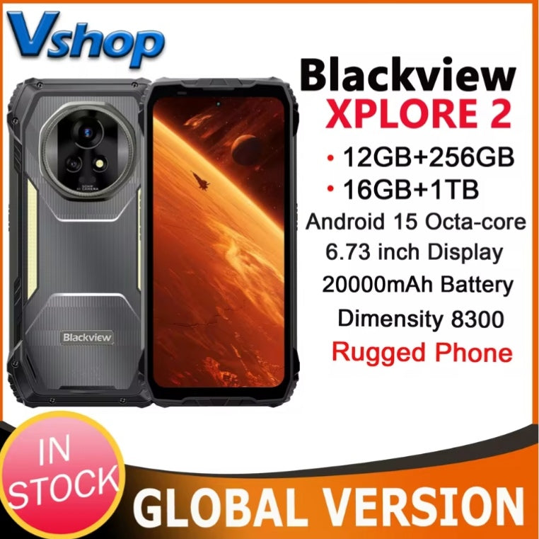 Blackview XPLORE 2 Rugged 5G Android 15 Smartphone 6.73inch HD Screen RAM 12GB+256GB ROM (Black) Global Version Smartphone + FREE Bluetooth Earphones/FREE Gift/US Plug/All Accessories smp