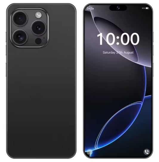 I17 Pro Max 5G Android 14 Global Version Smartphone Facial Recognition Function 6.8inch Drop Screen/Waterfall Feature RAM 12GB+512GB ROM (Black) Smartphone smp