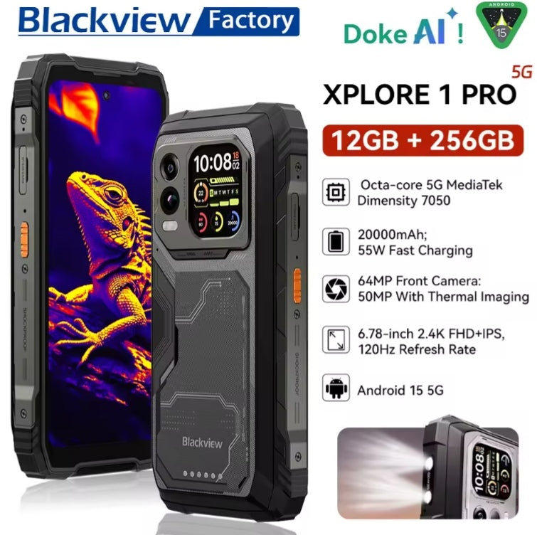 Blackview XPLORE 1 Pro Rugged 5G Android 15 Smartphone Thermal Imaging Backed By FLIR 6.73inch HD Screen RAM 16GB+512GB ROM Global Version (Black) Smartphone smp