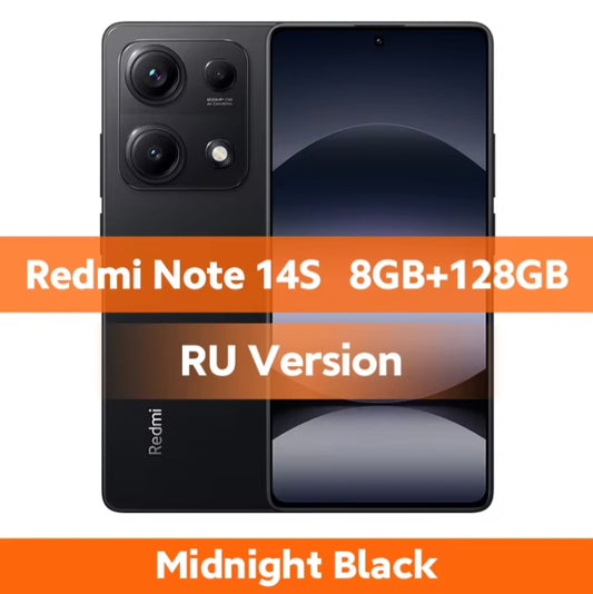 Xiaomi Redmi Note 14S Russian Version Black Smartphone Facial Recognition & Fingerprint Unlock Function Dust Water & Scratch Resistant HD Screen Super/Fast Charging (RAM 8GB+128GB ROM) Smartphone. smp