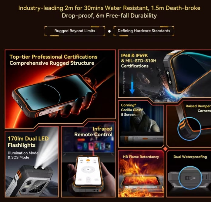 Blackview XPLORE 1 Outdoor Waterproof Rugged Android 15 Smartphone RAM 12GB+256GB ROM Global Version (Orange) Smartphone + FREE TWS Airbuds200. smp