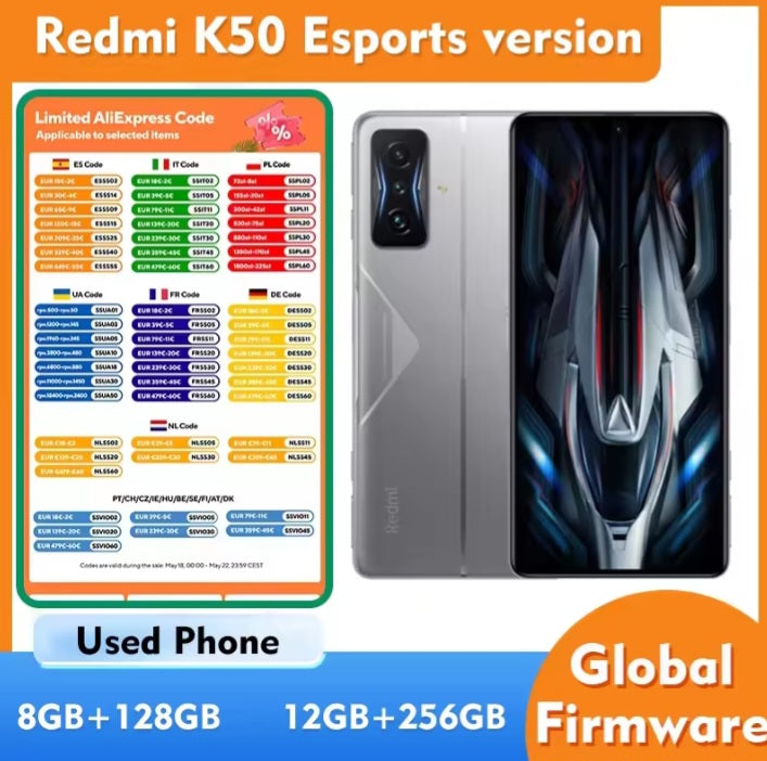 Xiaomi K50 Esports Version  5G Global Version Silver Smartphone Facial Recognition & Fingerprint Unlock Function Dust Water & Scratch Resistant HD Screen Super/Fast Charging (RAM 12GB+256GB ROM) Smartphone + FREE Gift. smp