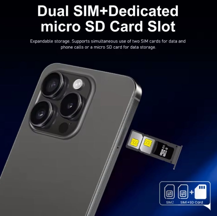 I17 Pro Max 5G Android 14 Global Version Smartphone Facial Recognition Function 6.8inch Drop Screen/Waterfall Feature RAM 12GB+512GB ROM (Grey) Smartphone smp
