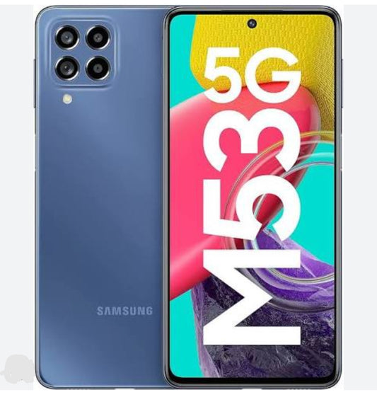Samsung Galaxy M53 5G Korean Version Smartphone Facial Recognition & Fingerprint Unlock Function Dust Water & Scratch Resistant HD Screen Super/Fast Charging M Series Blue Smartphone smp