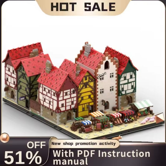 European Medieval Street View Town & Market Building Blocks Set Toys tys bbs