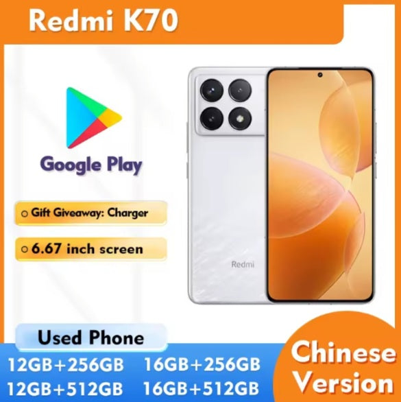 Xiaomi Redmi K70 5G Chinese Version White Smartphone Dust Water & Scratch Resistant HD Screen Super/Fast Charging Smartphone (RAM 16GB+512GB ROM). smp
