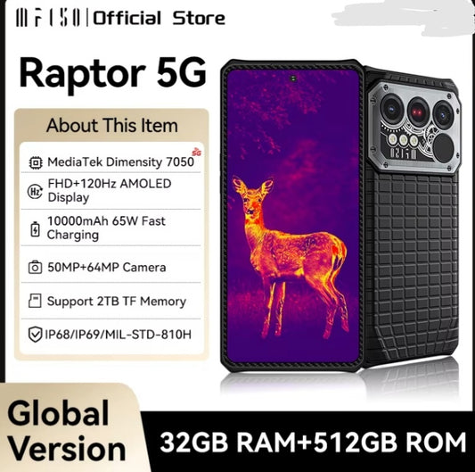 IIIF150 Raptor 5G Rugged Smartphone Facial Recognition & Fingerprint Unlock Function Dust Water & Scratch Resistant HD Screen Super/Fast Charging Smartphone smp