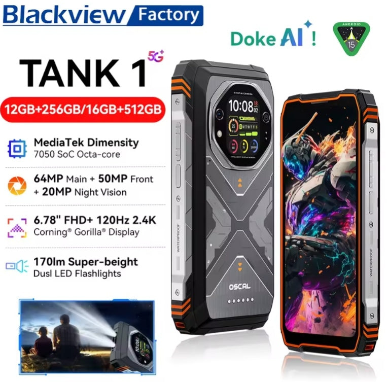 Blackview OSCAL TANK 1: 6.78inch HD Screen 5G Global Version Android 12GB+256 (Orange) Smartphone smp