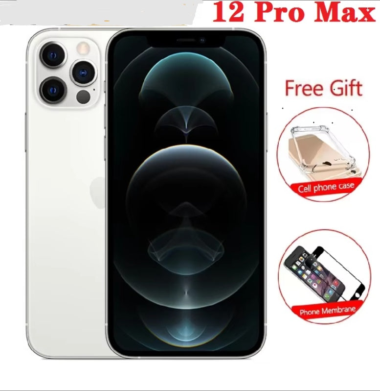 Apple iPhone 12 Pro Max Smartphone Facial Recognition Function Dust Water & Scratch Resistant HD Screen Super/Fast Charging (128GB ROM) (Pacific Blue) Smartphone + FREE Phone Case. smp