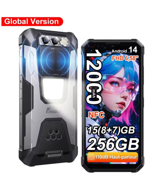 FOSSIBOT F106 Pro Rugged Global Version Black Smartphone Facial Recognition & Fingerprint Unlock Function Dust Water & Scratch Resistant HD Screen Super/Fast Charging Smartphone smp