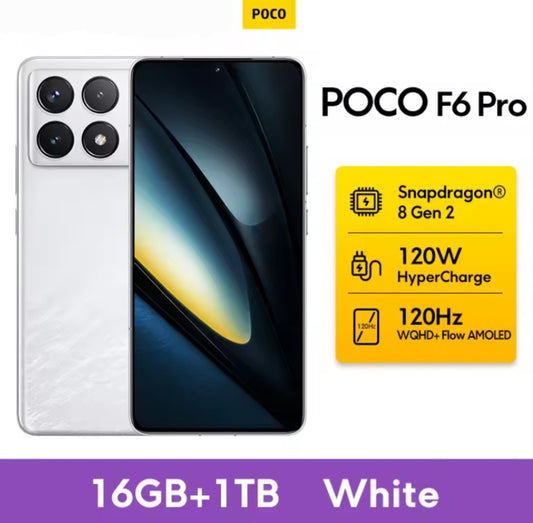 Xiaomi Poco F6 Pro Global Version White Smartphone Facial Recognition & Fingerprint Unlock Function Dust Water & Scratch Resistant HD Screen Super/Fast Charging (RAM 16GB+1TB ROM) Smartphone. smp