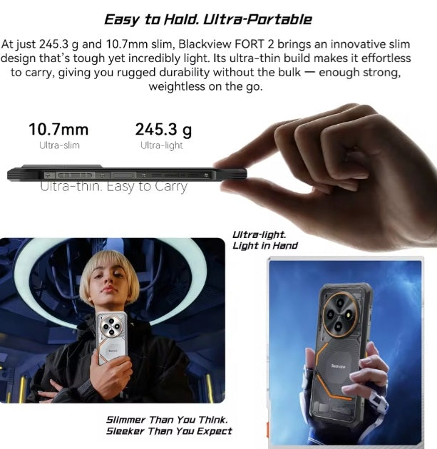 Oscal Blackview Fort 2 Smartphone Facial Recognition & Fingerprint Unlock Function Dust Water & Scratch Resistant (256GB ROM) Black Smartphone + FREE W90 Pro Watch smp
