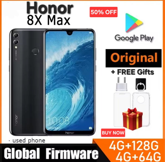 Honor 8X Max Global Version Black Smartphone Facial Recognition & Fingerprint Unlock Function Dust Water & Scratch Resistant HD Screen Super/Fast Charging (RAM 4GB+128GB ROM) Smartphone + FREE Gifts. smp