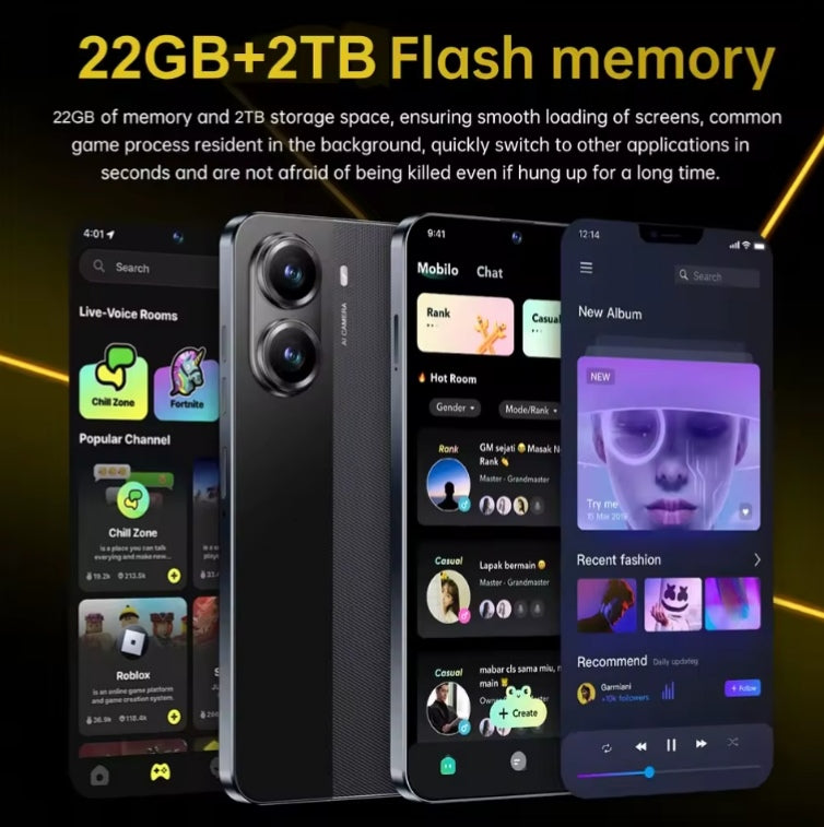 NEW X7 Pro 7.0 HD Global Edition 22GB 2TB Android Facial Recognition Function (Yellow) Smartphone + FREE Smartwatch. smp