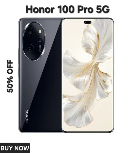 Honor 100 Pro 5G Chinese Version Black Smartphone Facial Recognition & Fingerprint Unlock Function Dust Water & Scratch Resistant HD Screen Super/Fast Charging (RAM 12GB+256GB ROM) Smartphone. smp