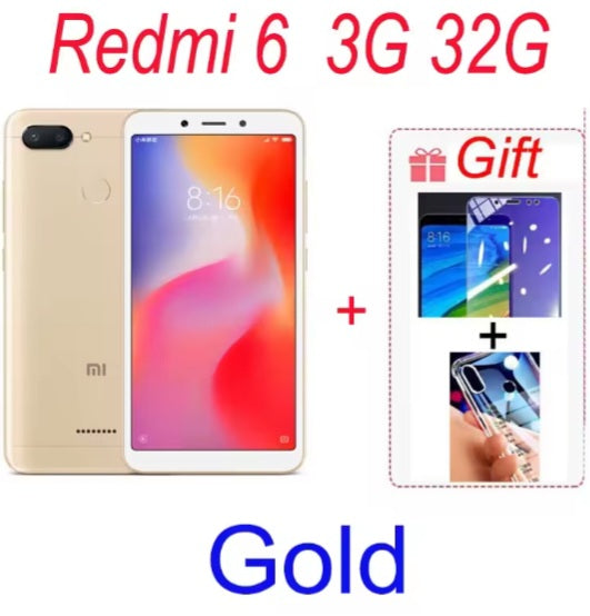 Xiaomi Redmi 6A Global Version Gold Smartphone Facial Recognition & Fingerprint Unlock Function Dust Water & Scratch Resistant HD Screen Super/Fast Charging (RAM 3GB+32GB ROM) Smartphone + FREE Gifts. smp