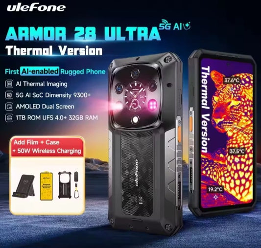 Ulefone Armor 28 Ultra 5G AI Rugged Global Version Smartphone Facial Recognition & Fingerprint Unlock Function Dust Water & Scratch Resistant HD Screen Super/Fast Charging Smartphone + FREE Film Case.smp