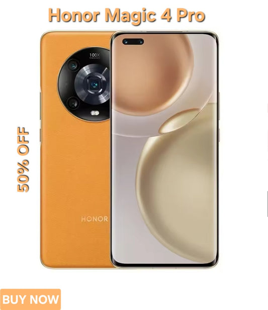 Honor Magic 4 Pro 5G Chinese Version Orange Smartphone Facial Recognition & Fingerprint Unlock Function Dust Water & Scratch Resistant HD Screen Super/Fast Charging (RAM 12GB+256GB ROM) Smartphone. smp