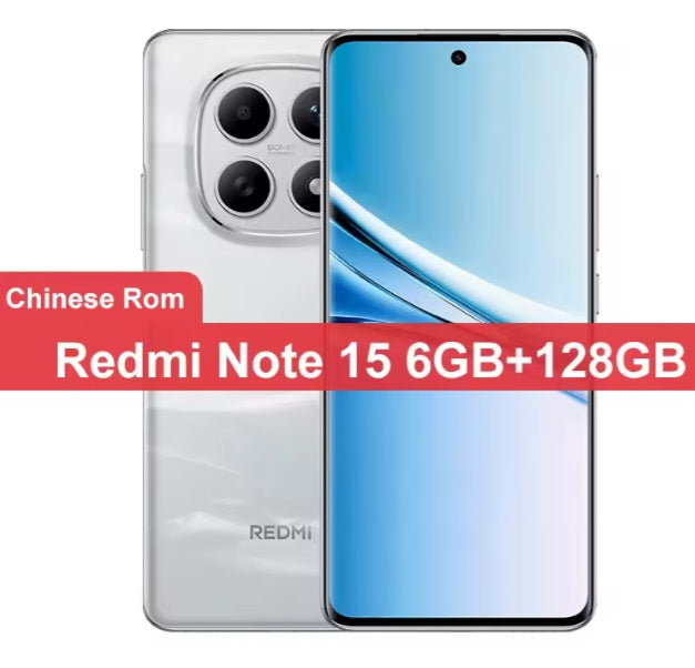 Xiaomi Redmi Note 15 Chinese Version White Smartphone Facial Recognition & Fingerprint Unlock Function Dust Water & Scratch Resistant HD Screen Super/Fast Charging Smartphone. smp