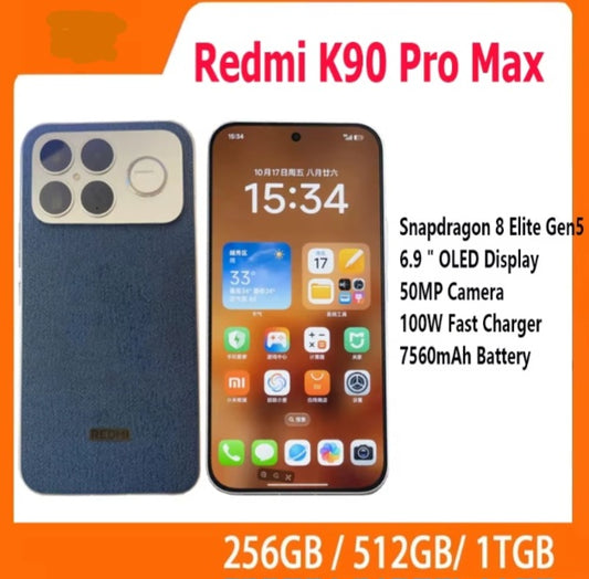 (Copy) Xiaomi Redmi K90 Pro Max Chinese Version Black Smartphone Facial Recognition & Fingerprint Unlock Function Dust Water & Scratch Resistant HD Screen Super/Fast Charging (RAM 16GB+512GB ROM) Smartphone. smp