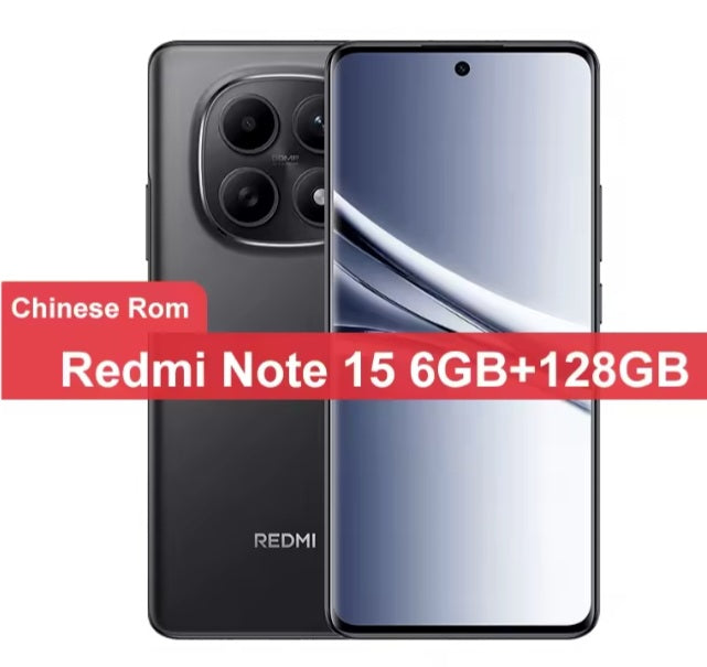 Xiaomi Redmi Note 15 Chinese Version Black Smartphone Facial Recognition & Fingerprint Unlock Function Dust Water & Scratch Resistant HD Screen Super/Fast Charging Smartphone. smp