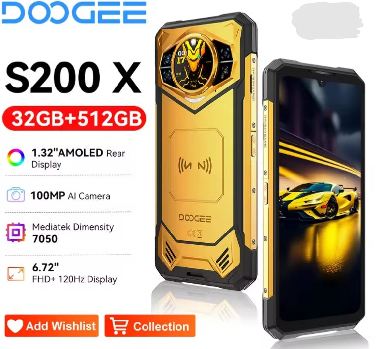 DOOGEE S200 X Rugged Waterproof Smartphone Global Version HD Screen Super/Fast Charging (Yellow) Smartphone smp