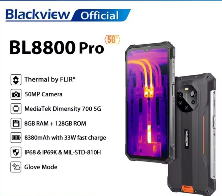 Blackview BL8800 Pro Rugged 5G Waterproof Smartphone Thermal Imaging Camera Backed By FLIR (Green) Standard Version Smartphone smp